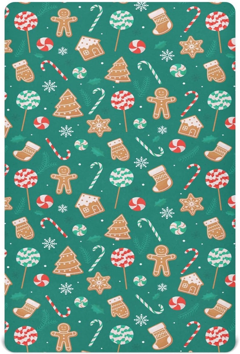 SDMKA Christmas Candy Crib Sheets for Boys Girls - Portable Microfiber Fitted Crib Sheet for Playard and Mini Crib Mattress, Soft & Breathable, 27x39 Inch - Image 1